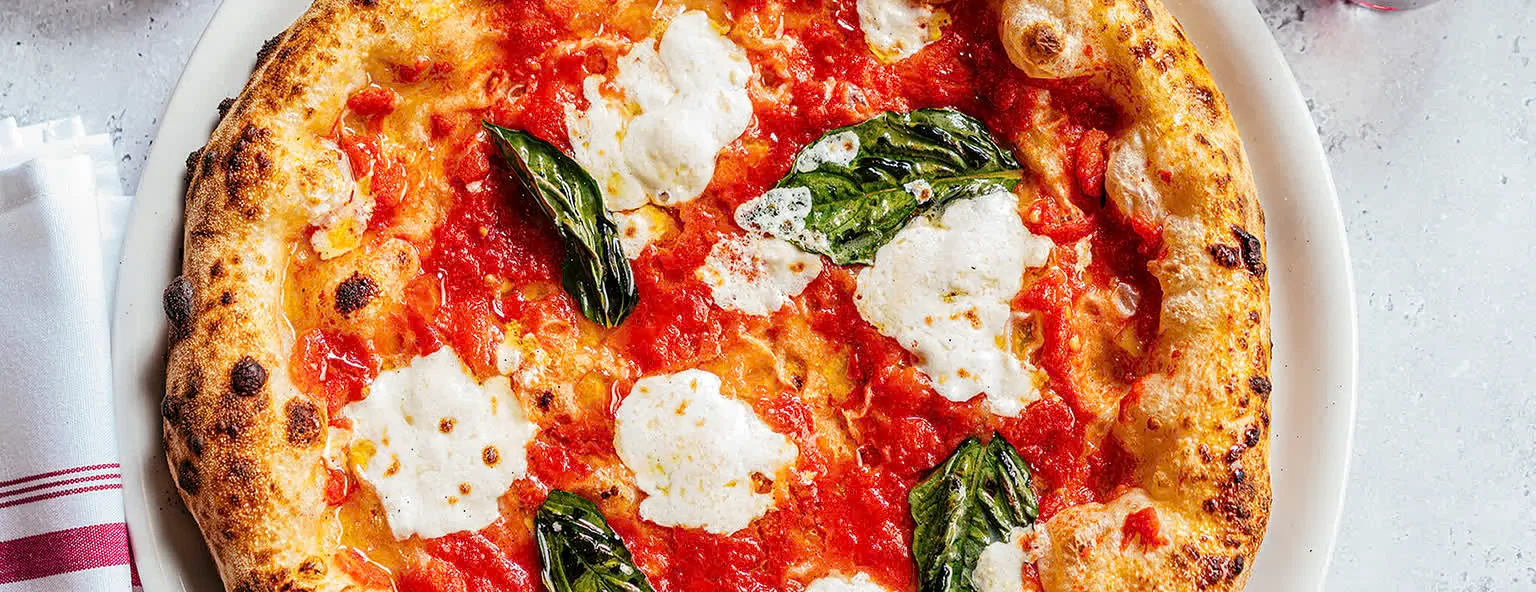 Margherita pizza with fresh mozzarella and basil
