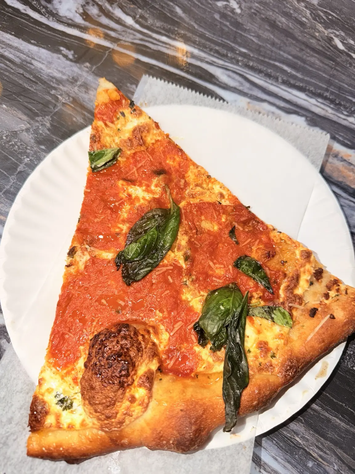 A tomato and basil specialty slice