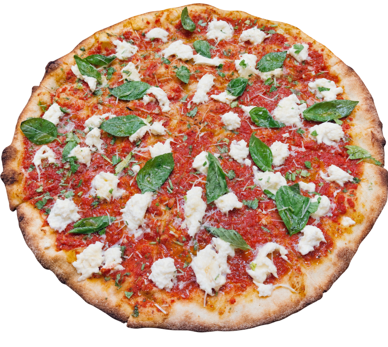 La Bianca pizza topped with cheese and fresh basil